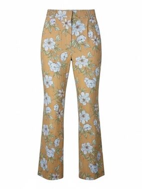 Linen Floral Print Pleated Pants